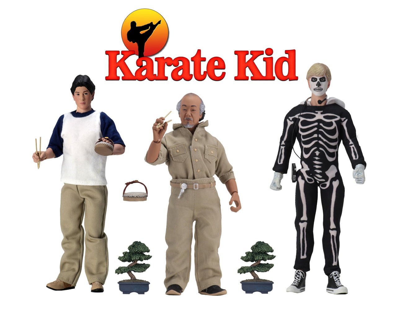 NECA The Karate Kid - Statuetta Snodabile Mr. Miyagi 20 Cm - Con Bonsai E Mani Alternative - Edizione Limitata